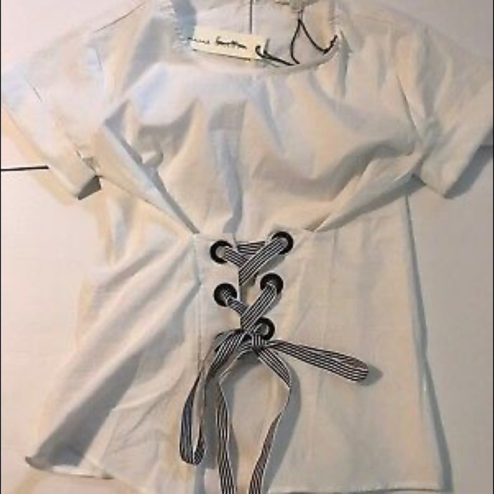 Socialite XL Lace Up Corset Top White Blue Stripe